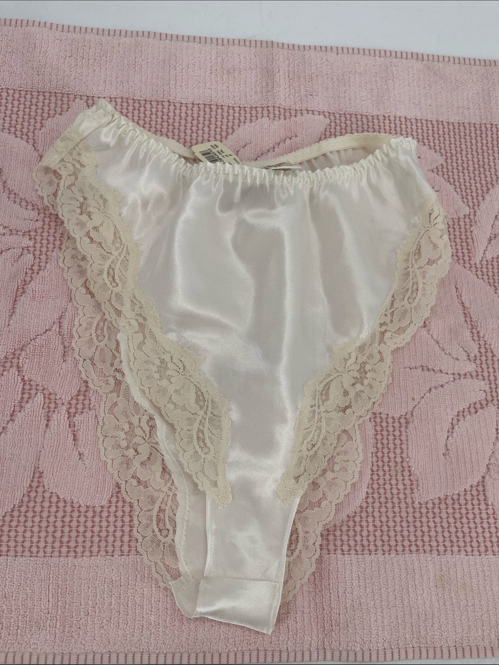 Victoria's Secret Satin Bikini Panty with Lace Trim - Ivory NWT Size P